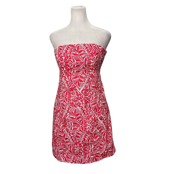 Lilly Pulitzer Franco Punch Pink Tropical Print Strapless Dress Size 2 - Picture 2 of 6